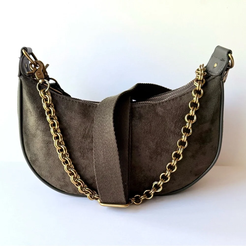 House of Harlow 1960 Valerie Crossbody Green Faux Suede Double Zip Shoulder Bag